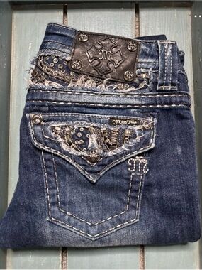 Buckle Women's Dark Blue Embellished Boot Cut Jeans